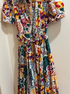 Diane Von Furstenberg Queena Cotton Midi Dress Multicolor Print Size S